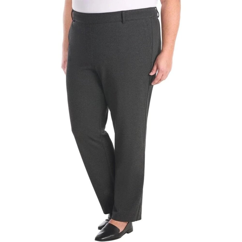 Dalia XXL Tummy Control Pull On Mid-Rise Twill Stretch Narrow Ponte Pants Gray